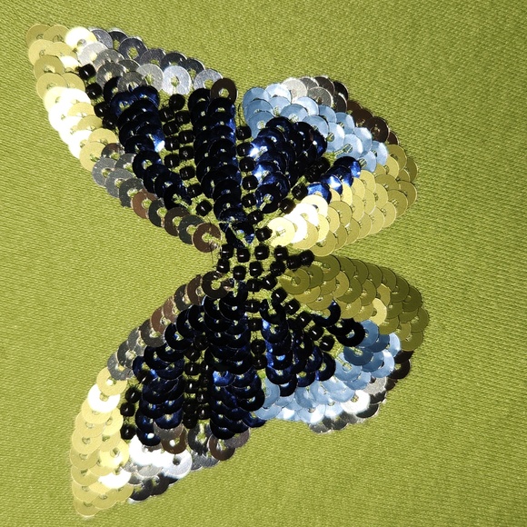 Chartreuse Lime Sequin Butterfly Top - Quacker Factory Jeanne Bice Size XL Y2k - Picture 4 of 5